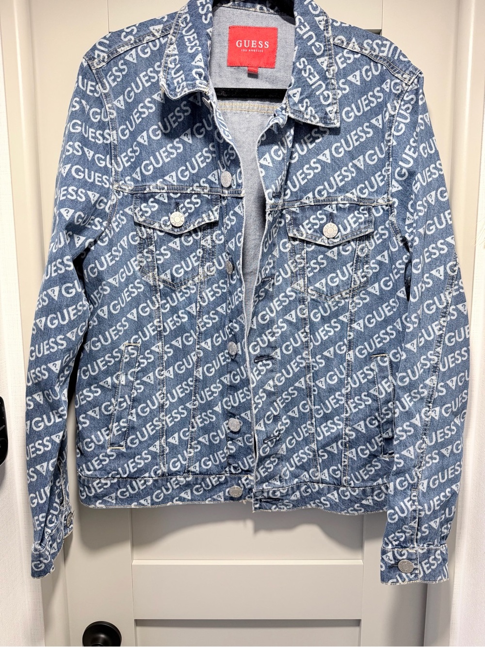 GUESS Blue Allover Logo Denim Jean Jacket